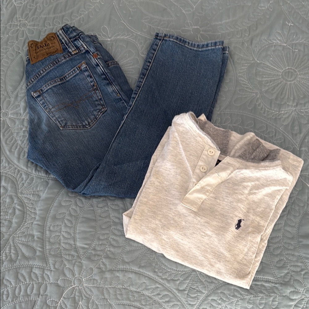 Polo Ralph Lauren Gray Henley Shirt and Blue Jeans bundle